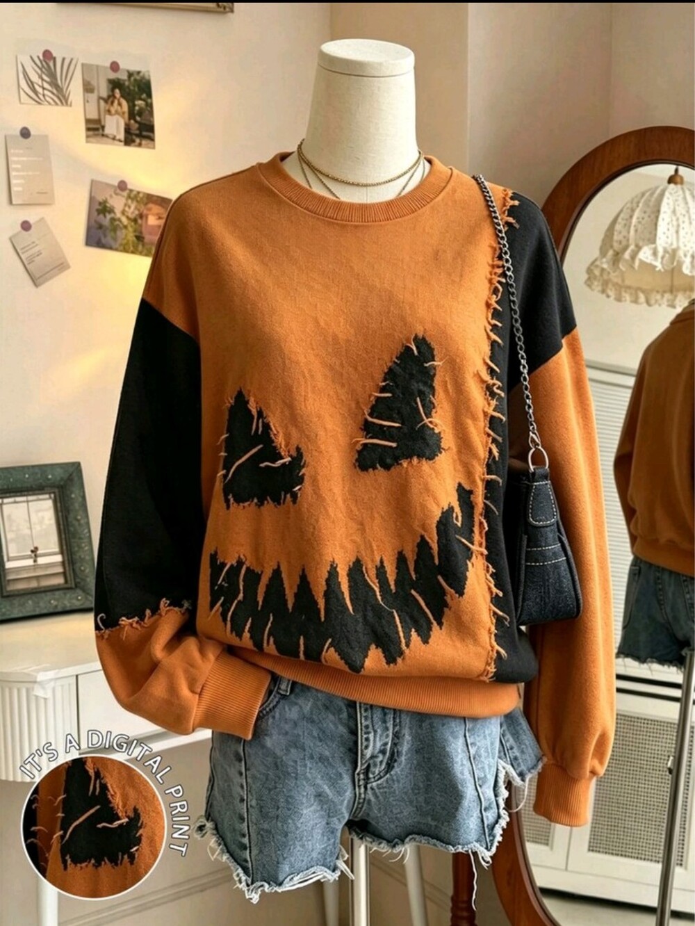 🚨 New Halloween Crewneck Sweatshirt with Distressed Jack-O'-Lantern Graphic
